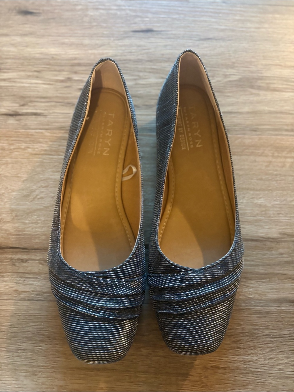 Taryn Rose Metallic Silver Square-Toe Flats